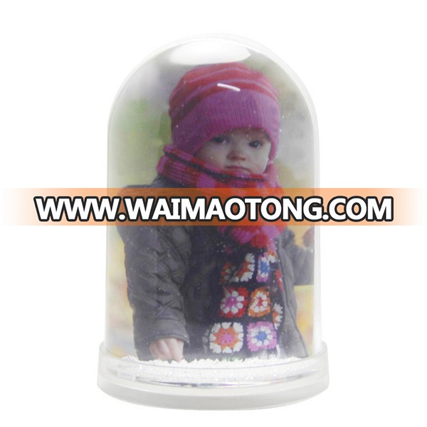 Acrylic Plastic Round ShapeSnow Globe Photo Frame With Liquid Snow Float And Photo insert Photo Frame