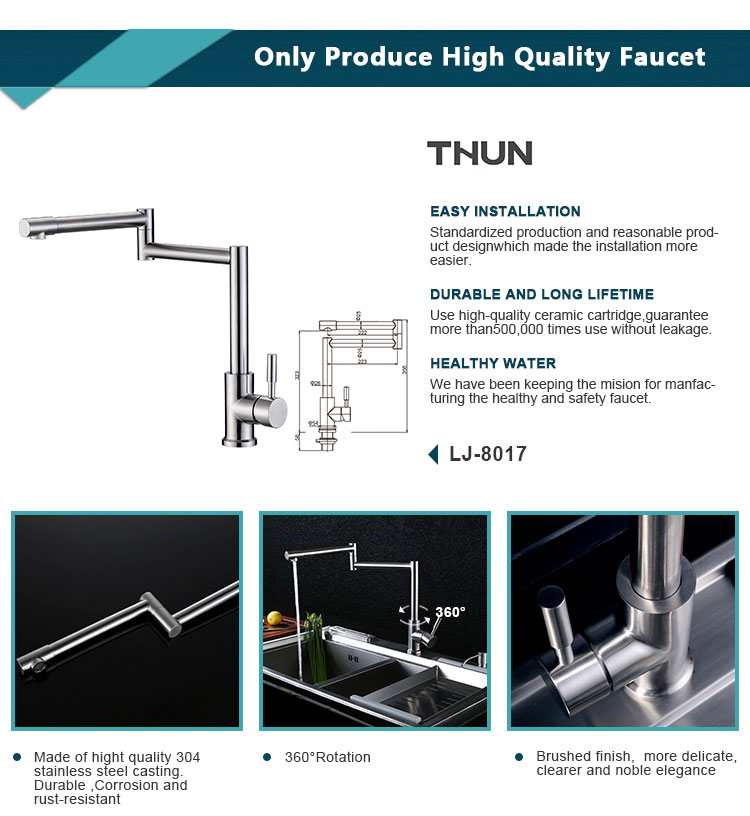 cupc high end deck mounted stainless steel 304 extendable hot and cold water kitchen sink faucet