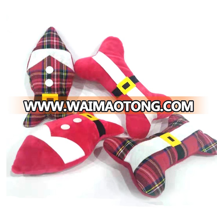 Christmas design durable custom bone shape plush pet chew toys Dog Toy