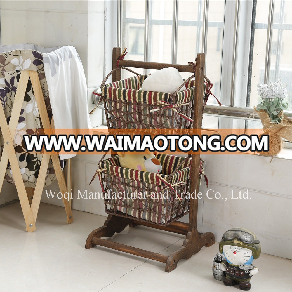 2017 High quality chinese products wicker basket with fabric laundry wooden hanging wicker storage toy clothing Laundry Basket