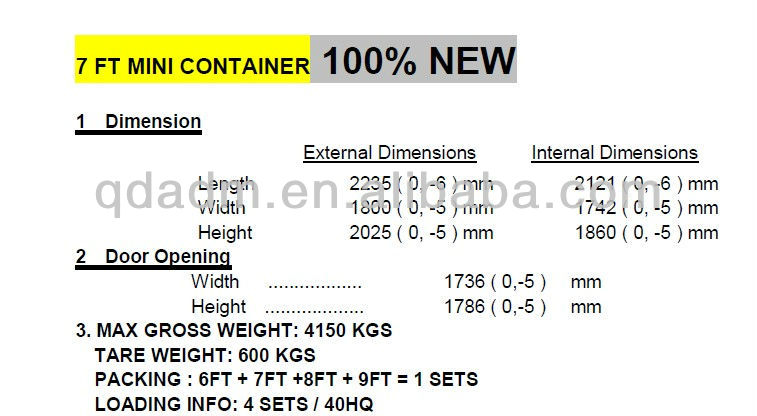 6/7/8/9 FT mini container