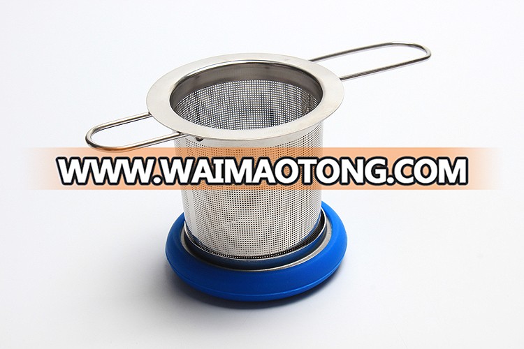 Amazon hot selling extra fine mesh hole basket stainless steel tea infuser with lid and foldable handle