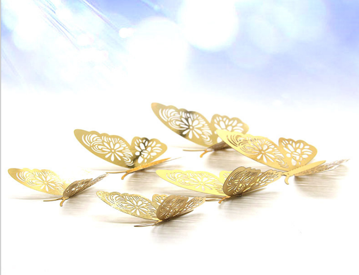 2018 Laser engraving Gold Butterfly Wall  Sticker