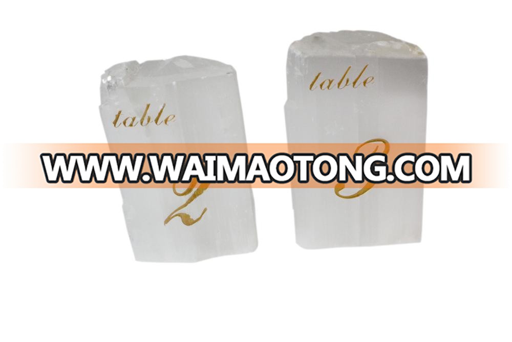 white clear selenite table number holder in sale