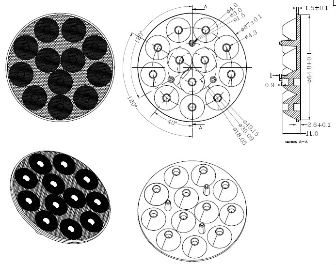 67mm 3030 2835 pmma 40 degree led lens for led light for downlight spotlight