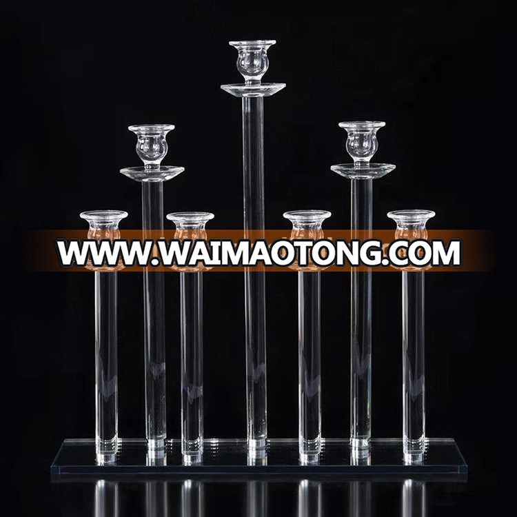 bulk tall glass candlestick holders 5 lights crystal candle holder