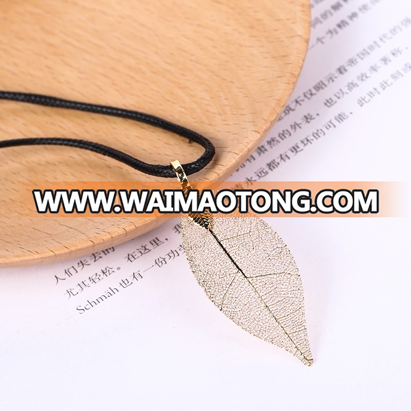 hot natural lobule leaf vein plated gun metal fashion jewelry for ladies