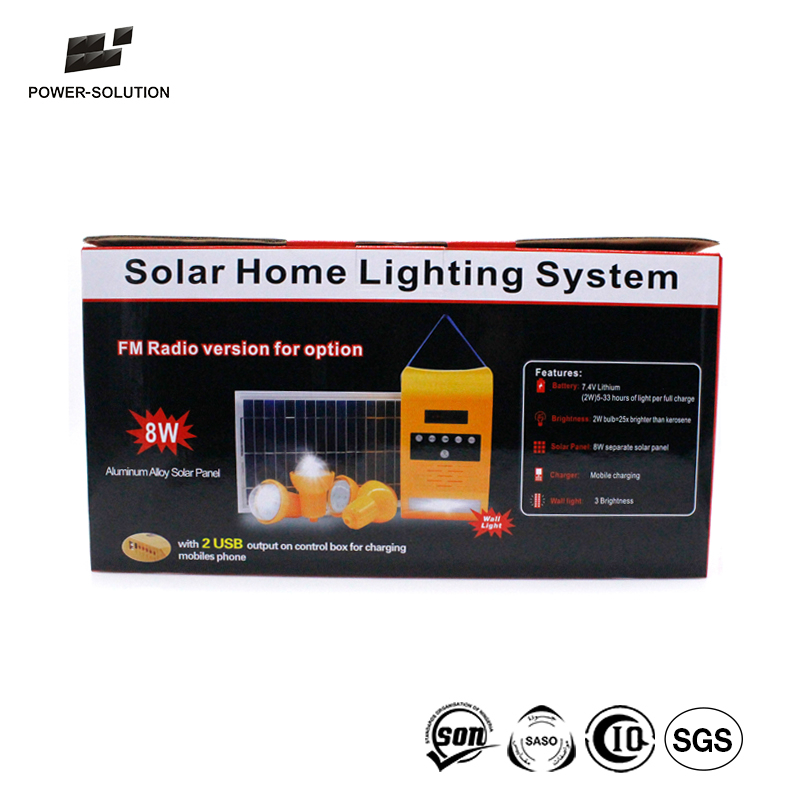 11V 8W New Pico Solar Panel Energy Home Lighting System With Mobile Charger FM Radio