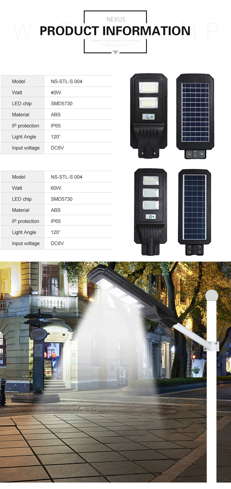 High Quality outdoor IP65 SMD 40watt 60watt Solar All In One LED Street lamp