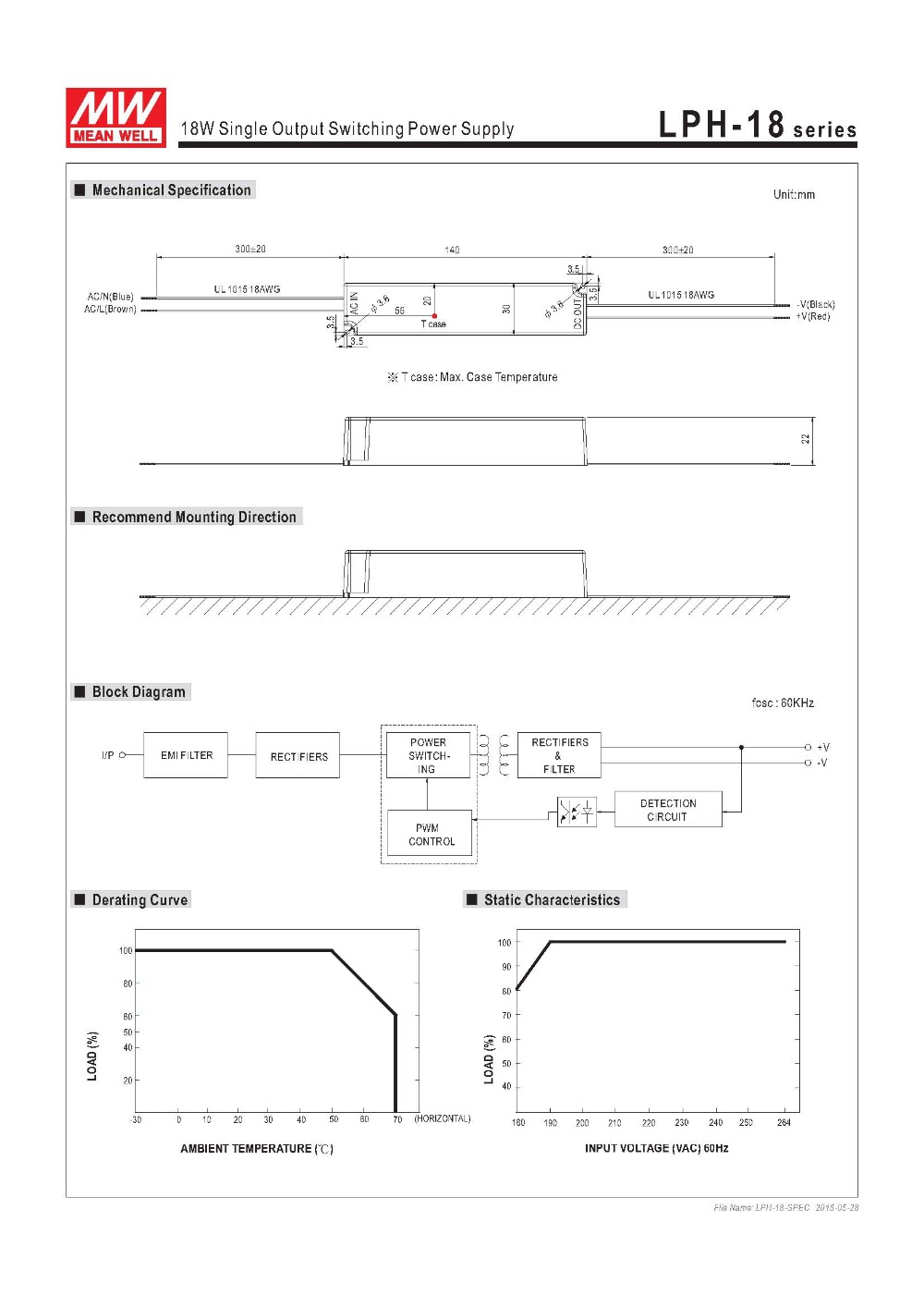 Taiwan MEANWELL DC12V LED power supply LPH-18-12