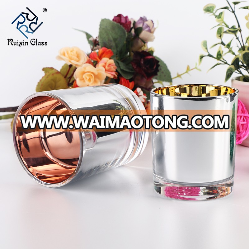 Electroplated Silver Color Glass Candle Holder Jar With Bamboo Metal Lid