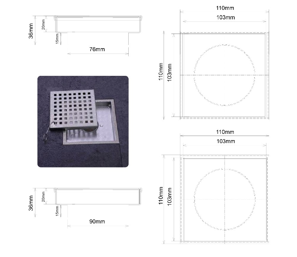 Outdoor stainless steel Square hole floor drain