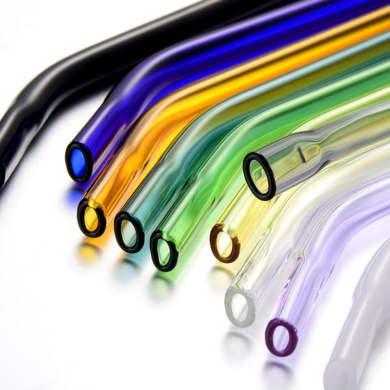 Colored Flat Mouth Bent Glass Drinking Straws