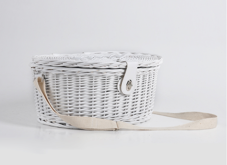 Customized small white wicker storage gift picnic basket set