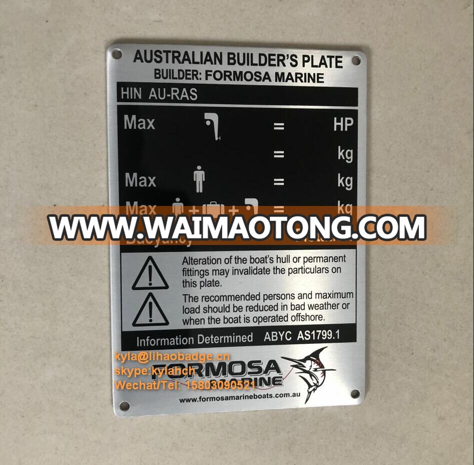 Custom aluminum nameplate for  marine boat/trailers/bull bars