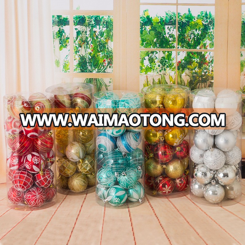 Delicate Painting & Glittering Plastic Xmas Decorated Ball Ornaments Hanging Christmas Balls Ornaments Baubles