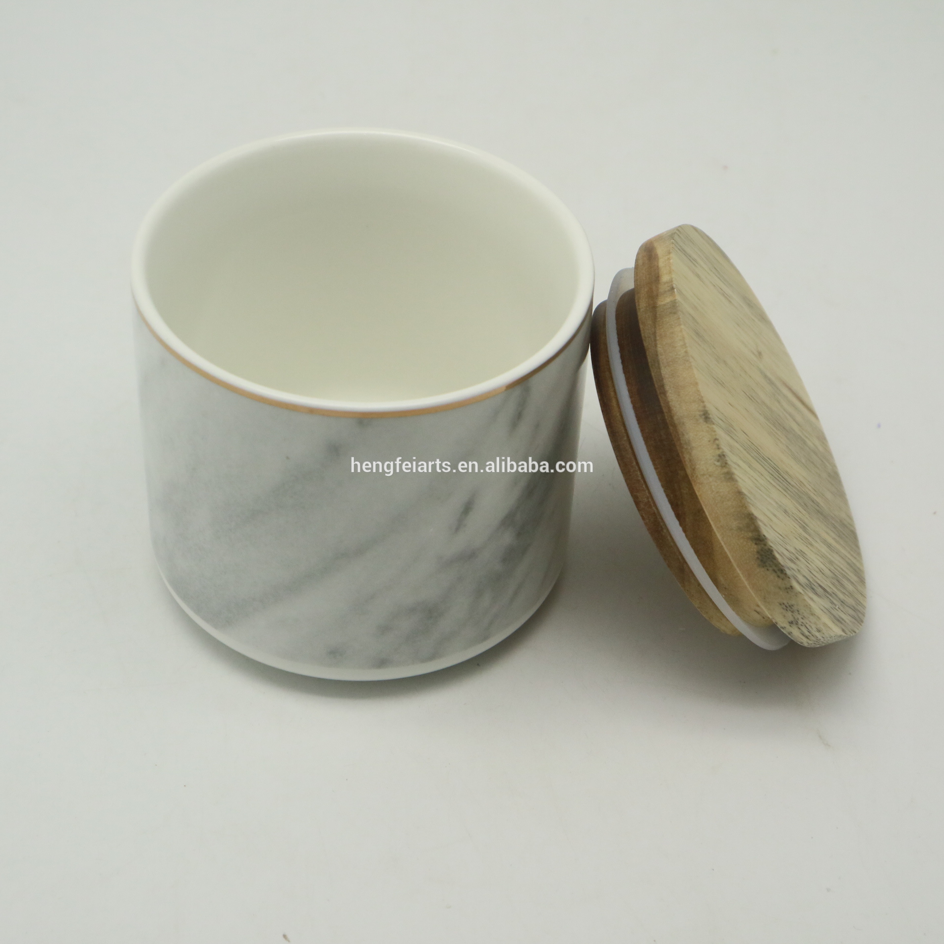 Small Ceramic Food Storage Jar with Airtight Seal Bamboo Lid - Modern Luxury Marble Design White Ceramic