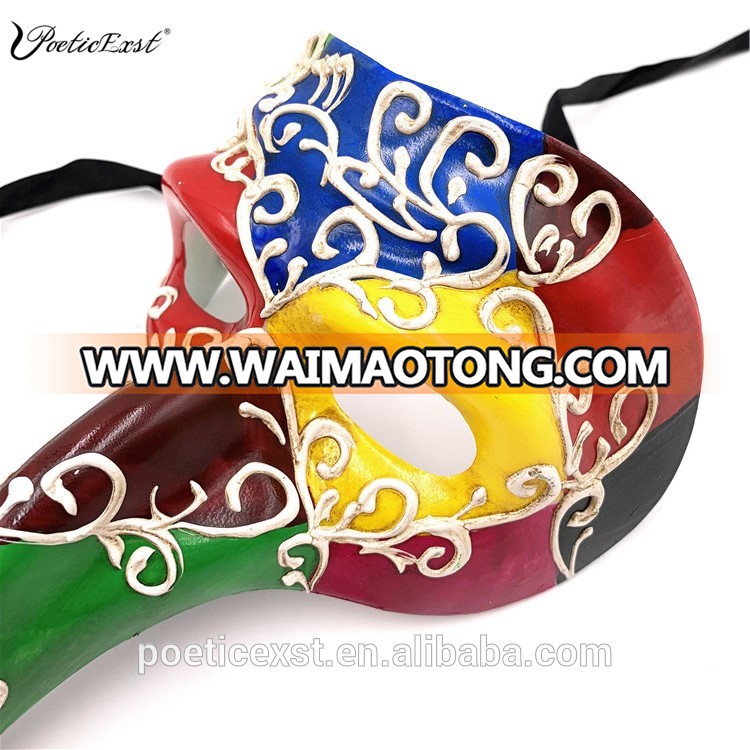 PoeticExst Handmade Venetian Zanni mask Rainbow Color long nose masquerade ball masks