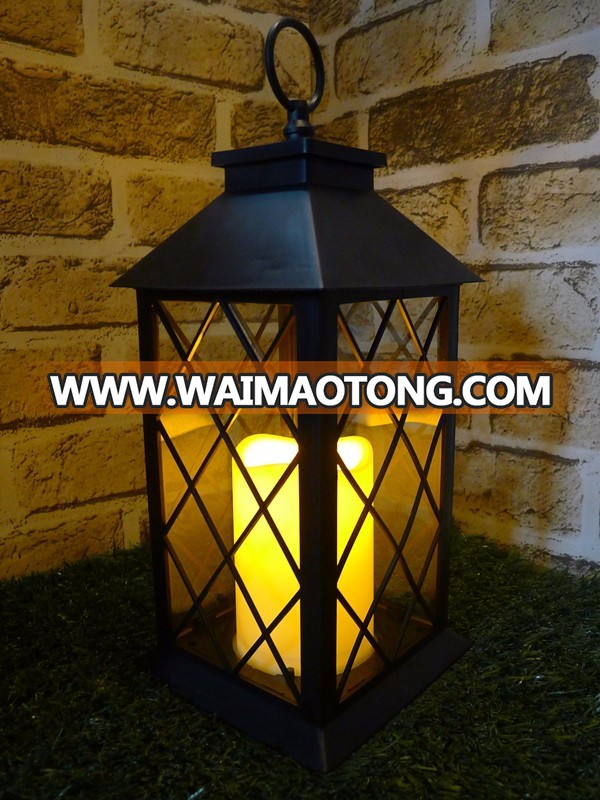 LED Glass Lantern With LED Resin Candle