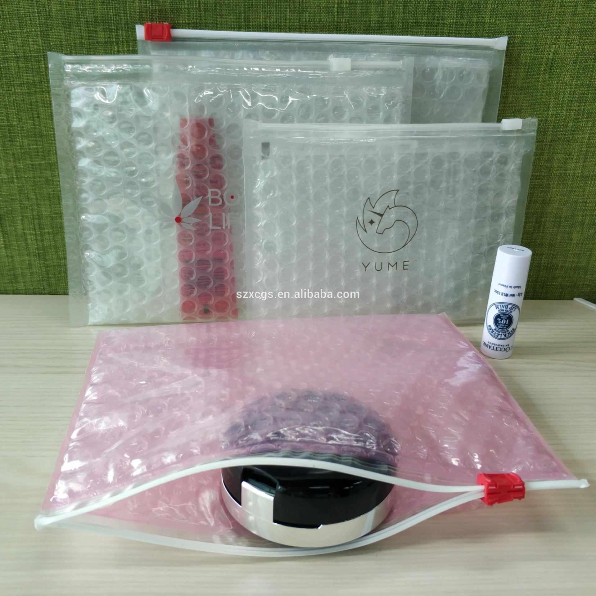 Holographic Shining Bubble Bag with Zipper/Red ziplock bubble bag with logo