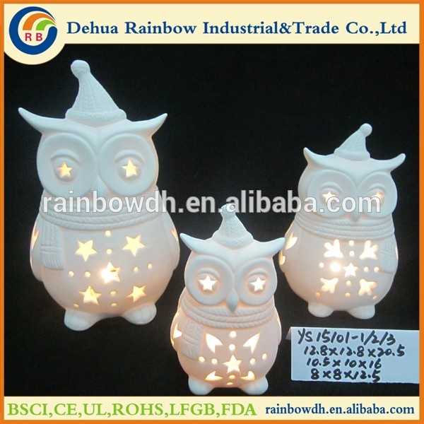 White porcelain tealight owl candle holder