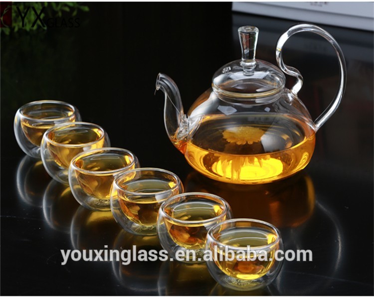 Made in China Borosilicate glass teapot glass flower teapot with high handle