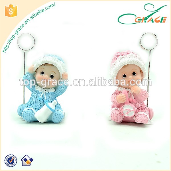 2016 baby shower souvenirs resin name card holder baby figurine with metal clip