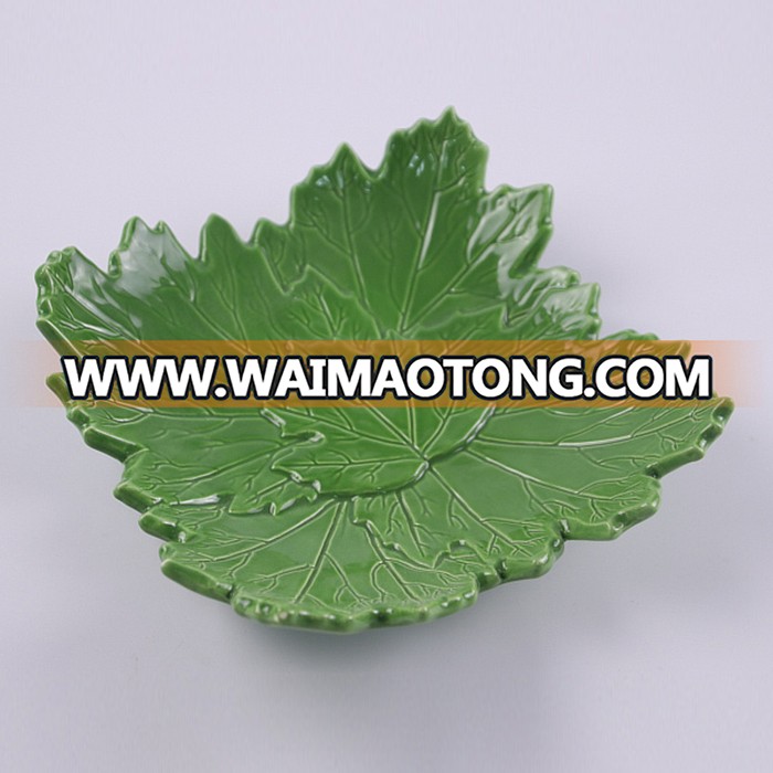 Factory price rectangle leaf embossed ceramic plates