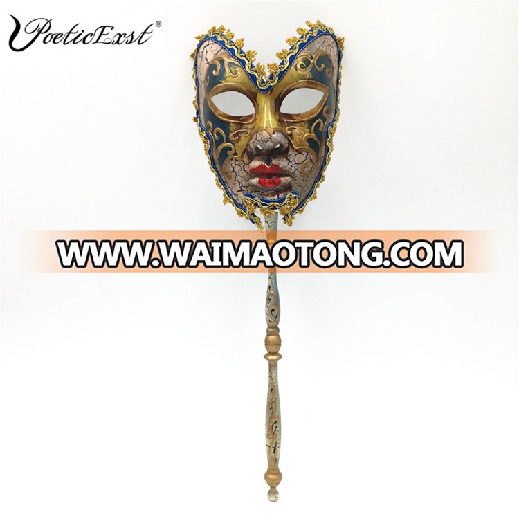 PoeticExst men full face pulp elegant Venetian carnival mask with a stick