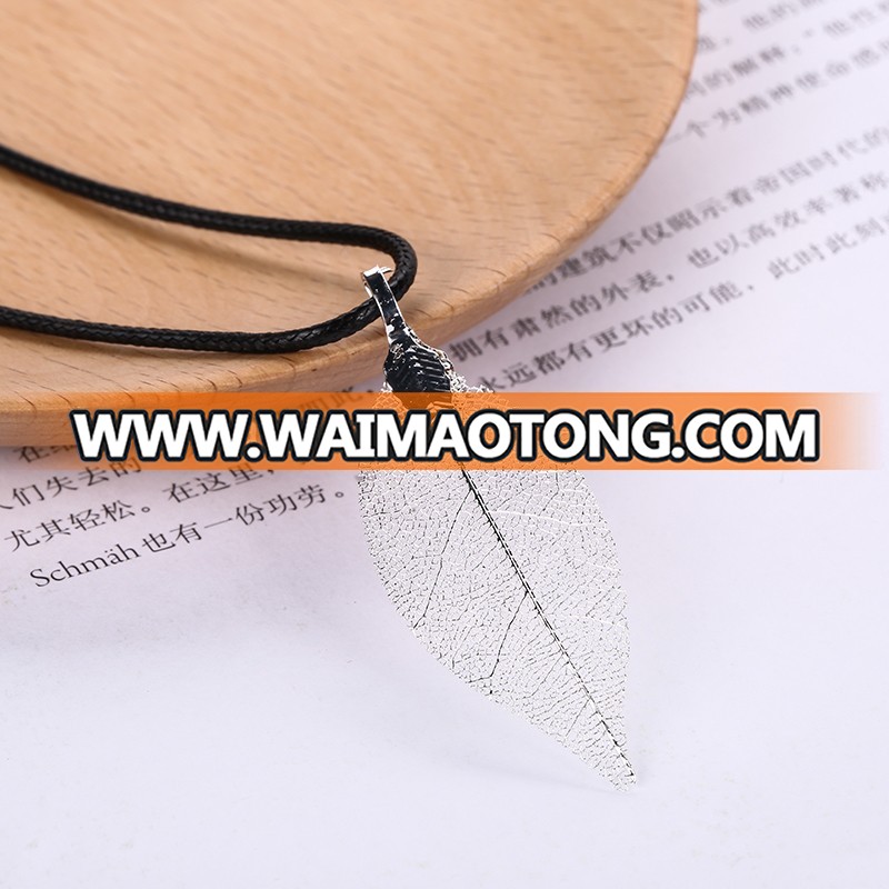 hot natural lobule leaf vein plated gun metal fashion jewelry for ladies