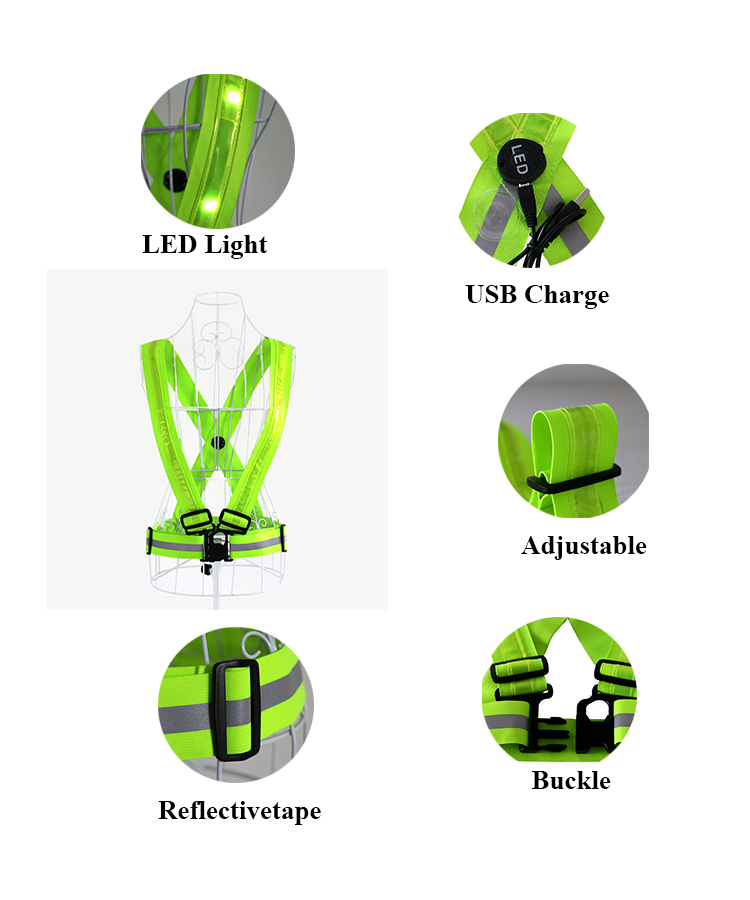 High Quality Wholesale Running Bike Motorcycle Police Flashing Led Reflective Safety Vest With Led Light China