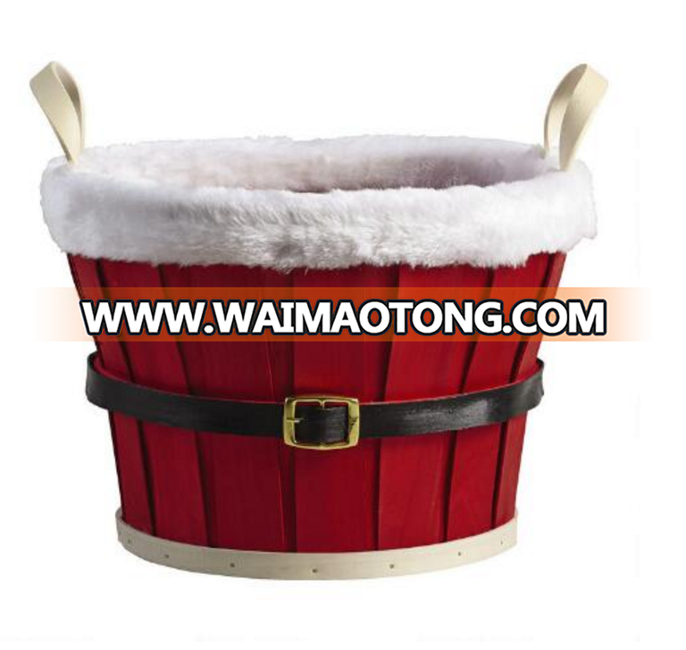 Christmas Split Wooden Bushel Basket with Handle