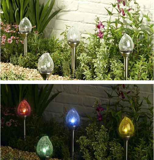 Solar Powered Light Stainless Steel Crack Ball Lamp for Lawn Garden Decoration