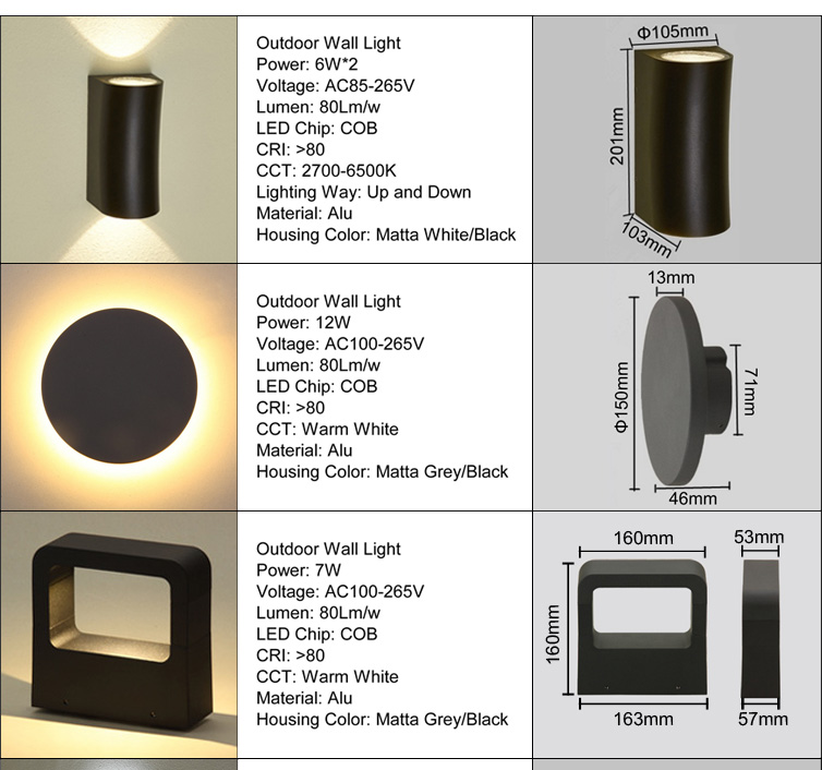 Modern waterproof adjustable 6w 12w outdoor wall light led