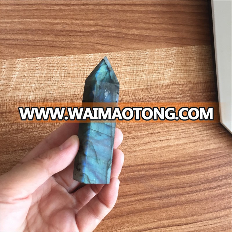 Natural Beautiful Labradorite Quartz Point Crystal Healing Wand