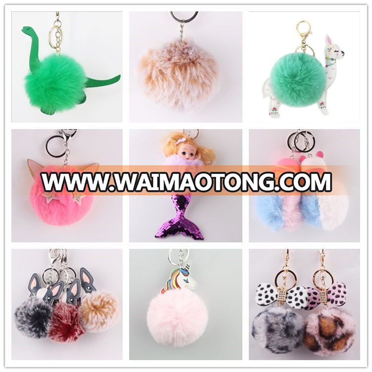 leopard print llaveros marvel pompom fur pom pom pon plush keychain custom metal keyring jordan funko pop promotional keychain