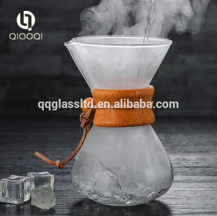 Handmade Glass coffee maker pot with wooden insulation