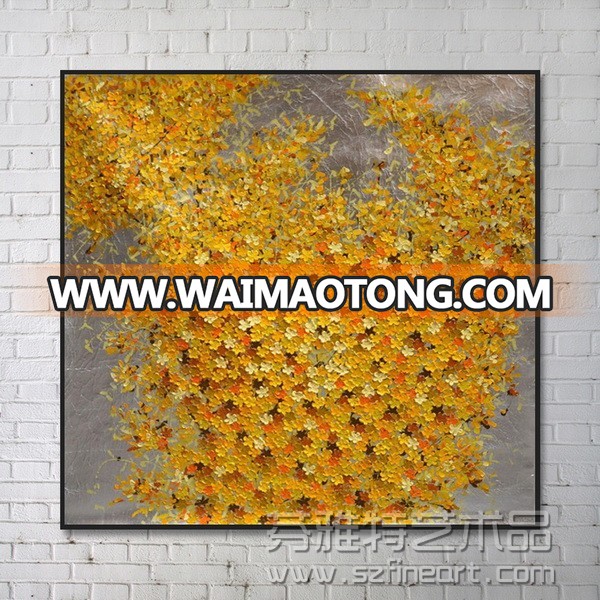 New design silver foil flower oil painting framed