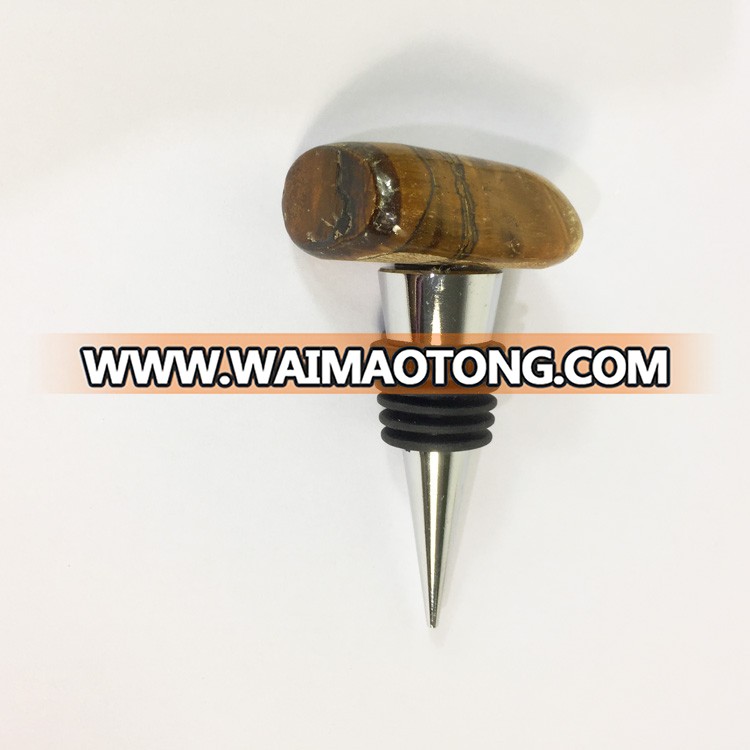 metal wine stopper with natural tiger eye stone