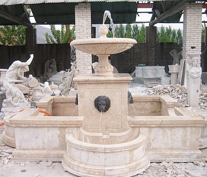 Garden decoration large outdoor travertine fountain with lions