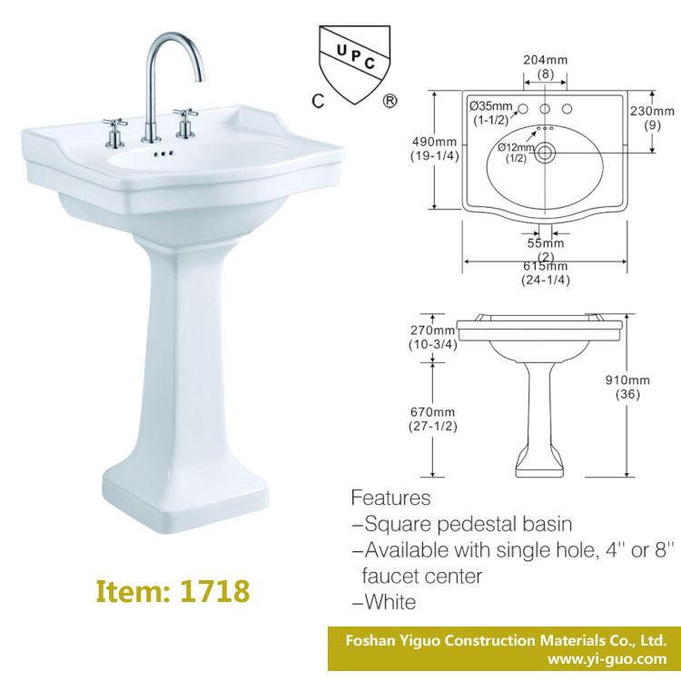 Pedestal basin ceramic sink cUPC bathroom sink 1718 Yiguo