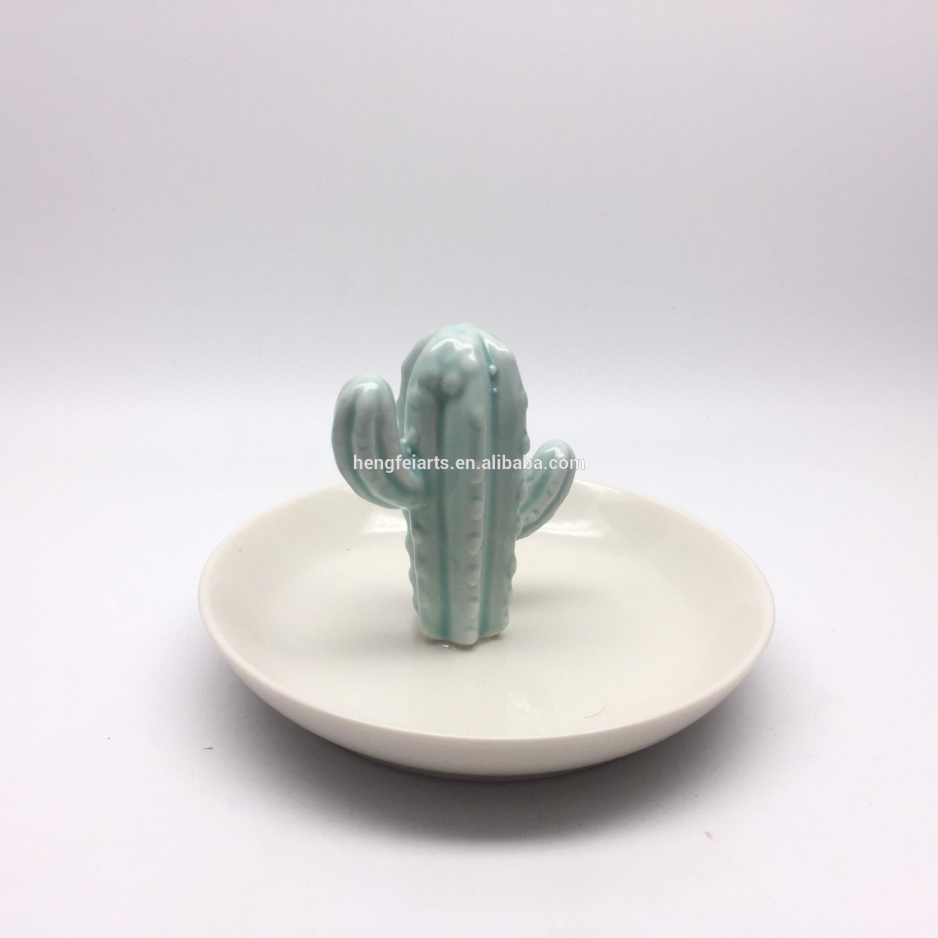 Cactus 3d design decoration round small ceramic ring holder dish