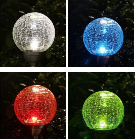 Solar Powered Light Stainless Steel Crack Ball Lamp for Lawn Garden Decoration