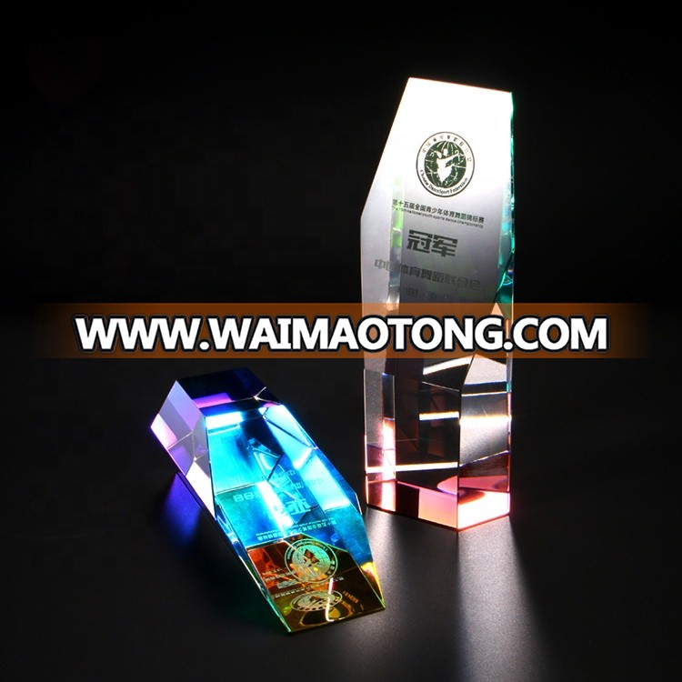 Crystal trophy customization Multicolored hexagonal bevel trophy medals custom company competition sports gifts