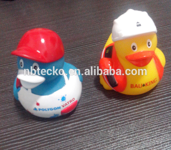 Mini PVC bath duck with hat logo printed tub floating duck for kids