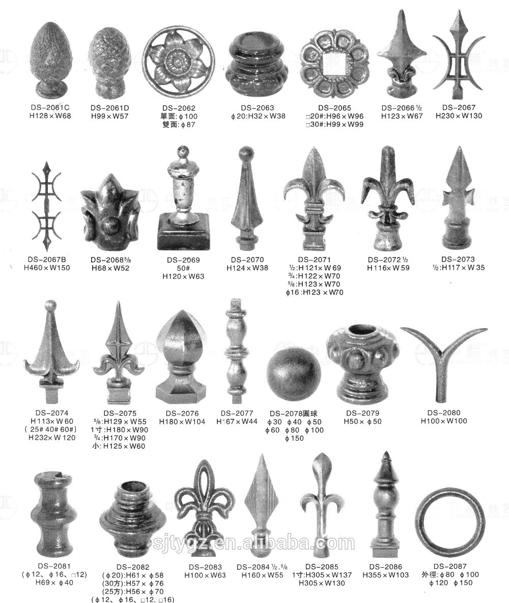 Popular ornamental wrought iron rail head iron components