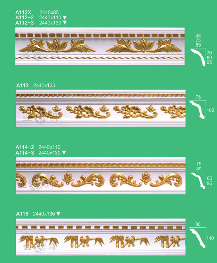 Coloured interior decoration golden gypsum relief