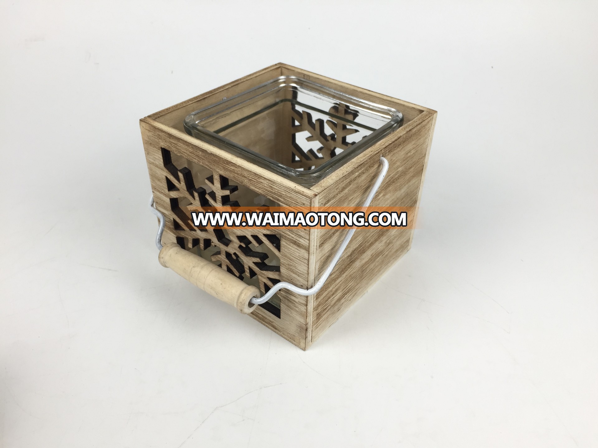 Burning color wood product snowflake wood boxes with handle