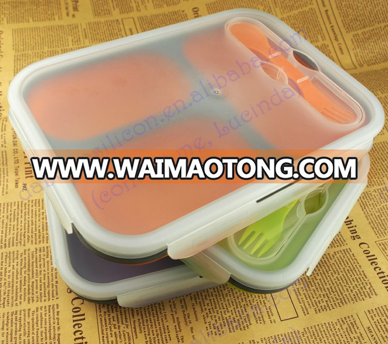 2016 wholesale 2 compartment collapsible silicone lunch box(FDA, LFGB))