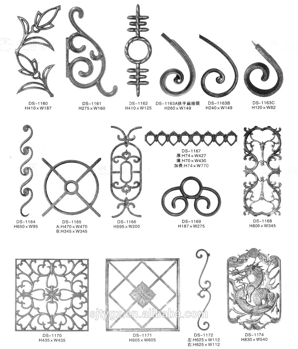 Popular ornamental wrought iron rail head iron components